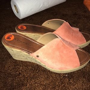 A Giannetti slide wedge sandals salmon